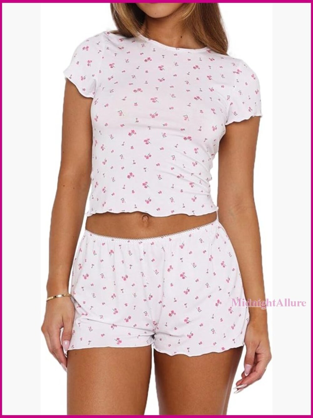 2 Piece Short Sleeve Pajama Set Crop Top Lounge Sleepwear